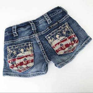 Cowgirl Tuff Flag Jean Shorts Western Rodeo 24